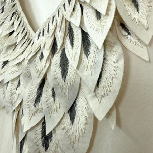 Pink Tartan 100% Silk Sleeveless Top Cream Embroidered Appliqué V Neck Size 6 - Picture 4 of 6